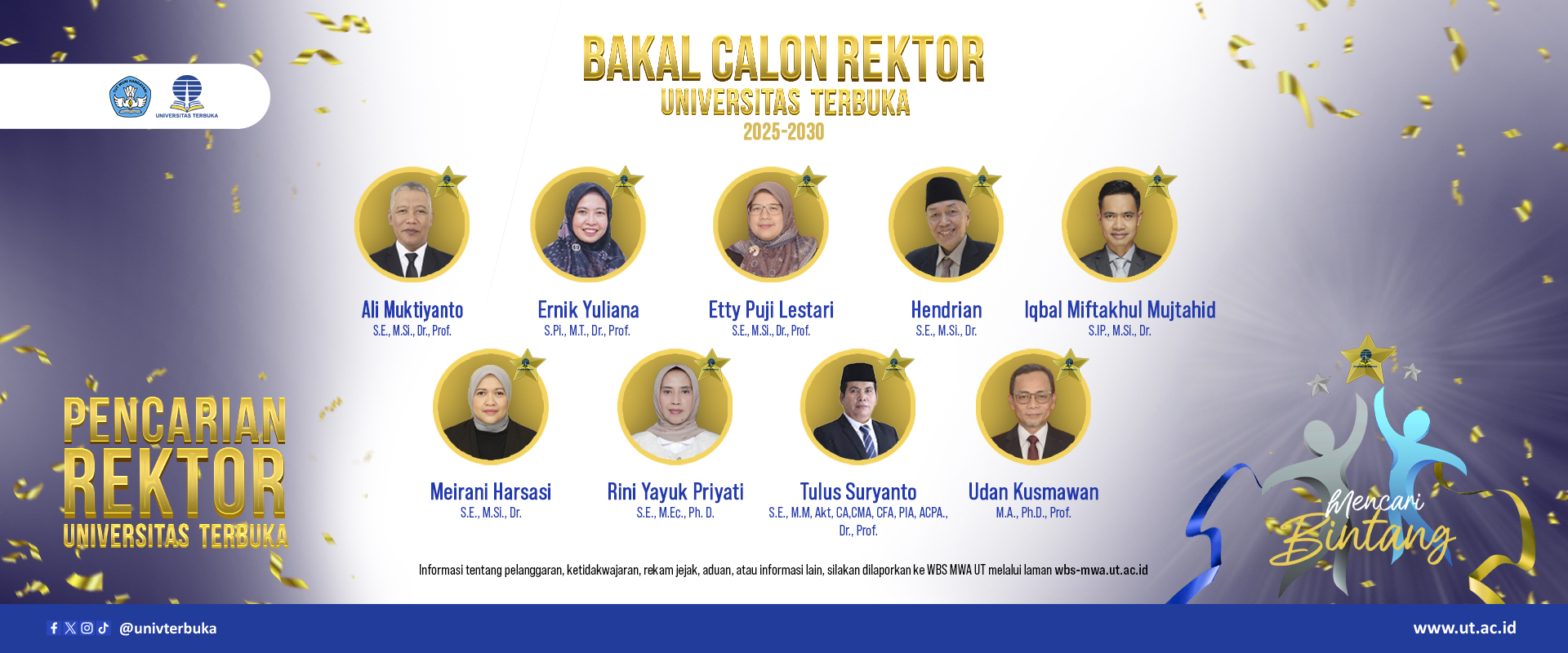 Bakal Calon Rektor Universitas Terbuka Periode 2025 – 2030