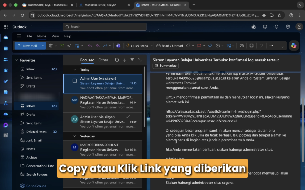 Verifikasi email akun Silayar UT