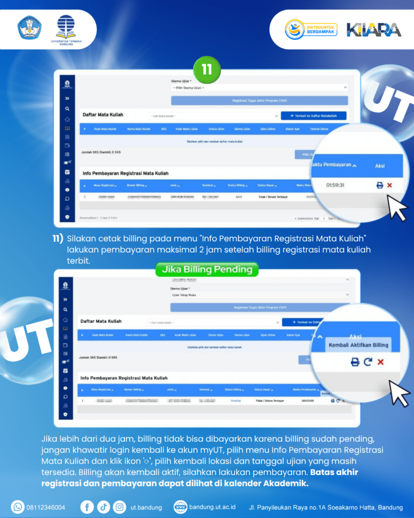 Status billing pending registrasi non sipas ut bandung