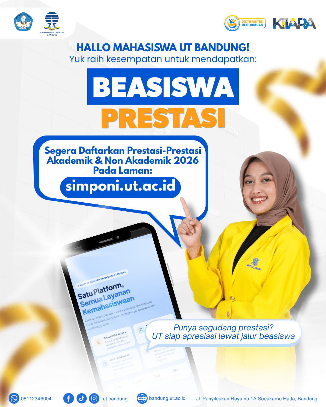Beasiswa Prestasi Mahasiswa UT Bandung 2026, Laporkan Prestasimu Sekarang!