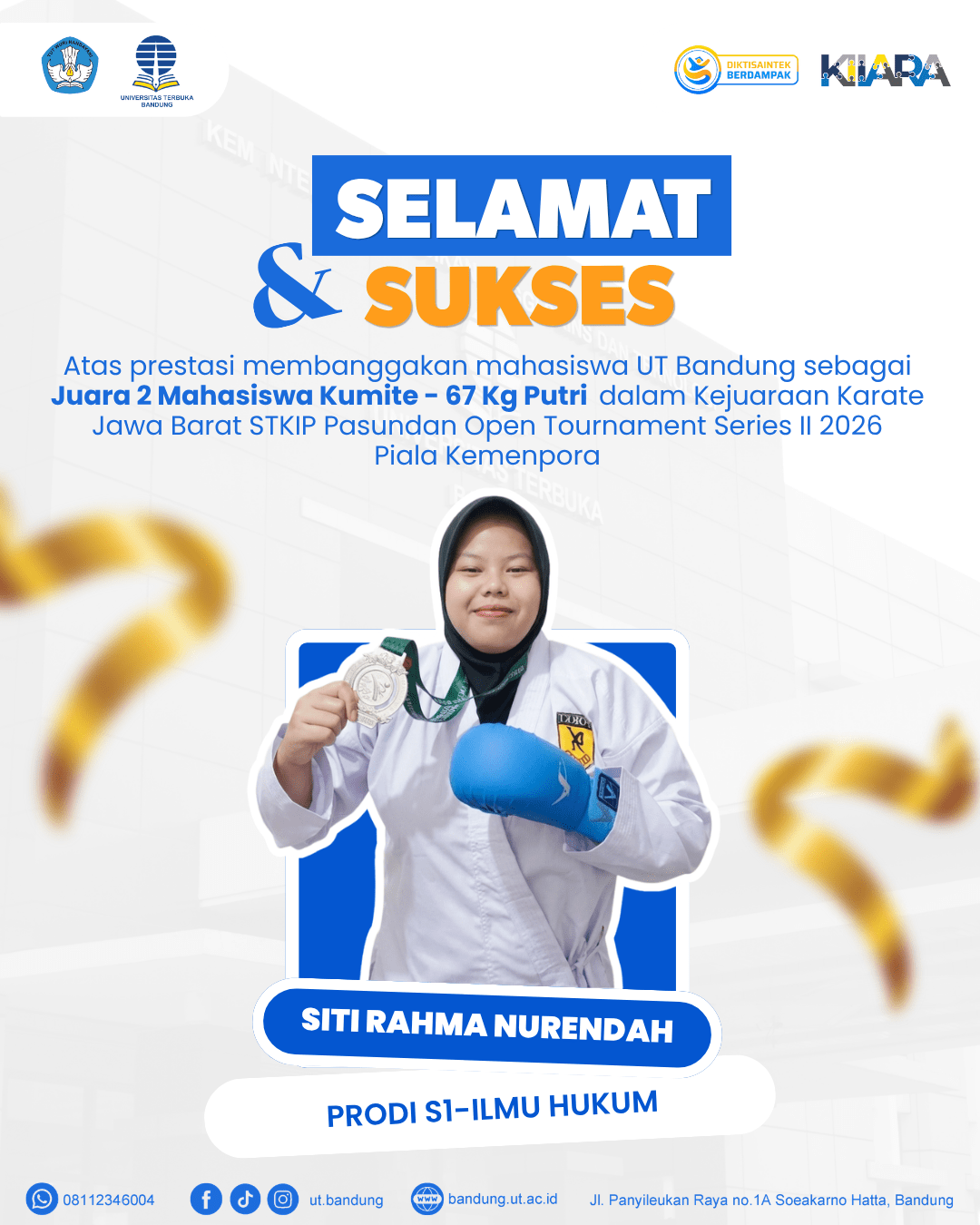 Prestasi Membanggakan! Siti Rahma Nurendah Harumkan Nama UT Bandung di Kejuaraan Karate STKIP Pasundan 2026