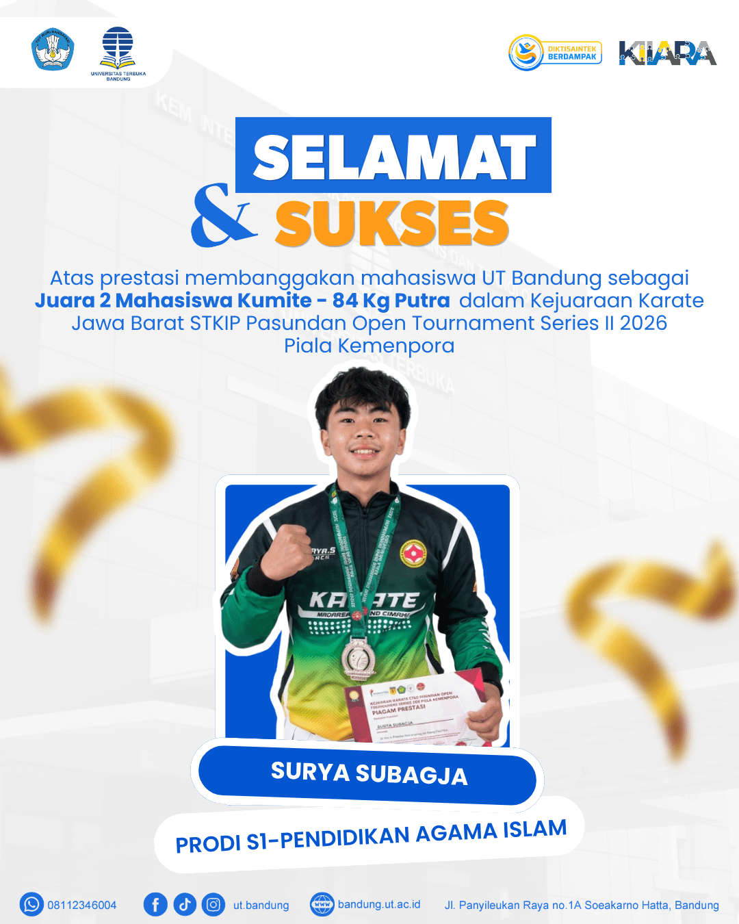 Surya Subagja, Mahasiswa UT Bandung Raih Juara 2 Kumite Putra Piala Kemenpora 2026