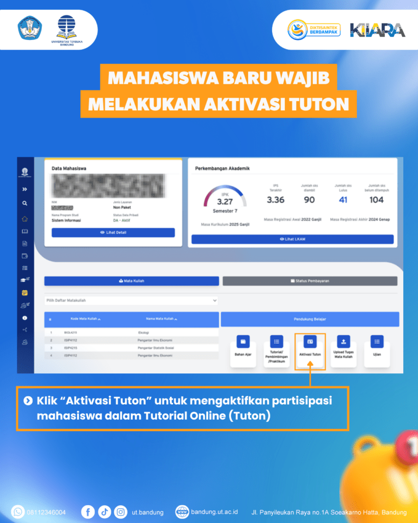 Tampilan Dashboard MyUT Menu Aktivasi Tuton