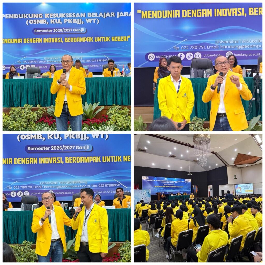 Dr. Hendrian, S.E., M.Si. memberikan arahan dan motivasi kepada mahasiswa baru UT Bandung pada kegiatan LPKBJJ UT Bandung 20261