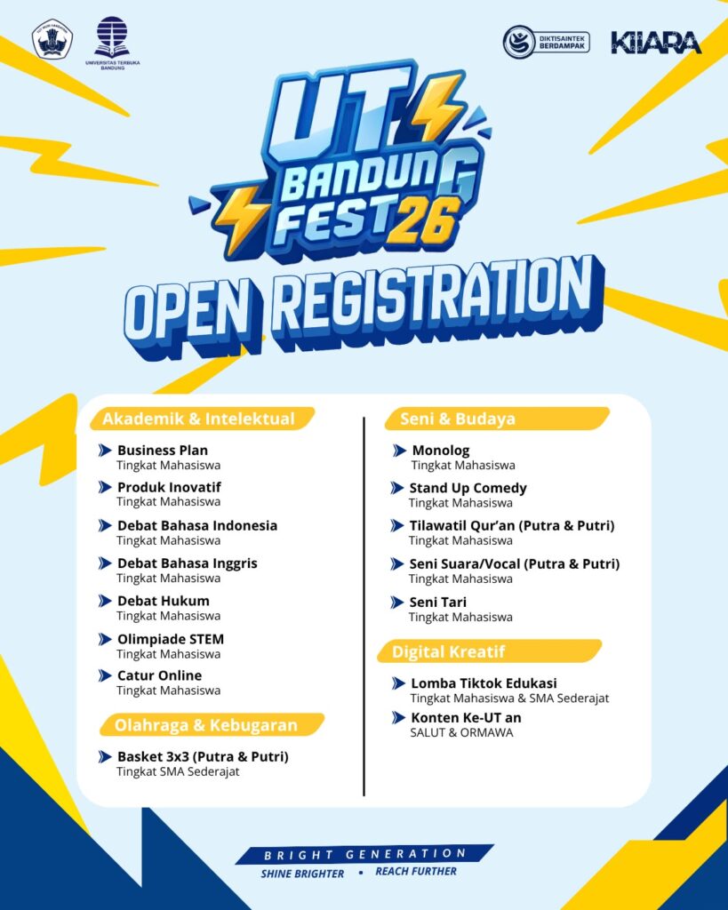 Pembukaan pendaftaran dan daftar cabang lomba UT Bandung Fest 2026